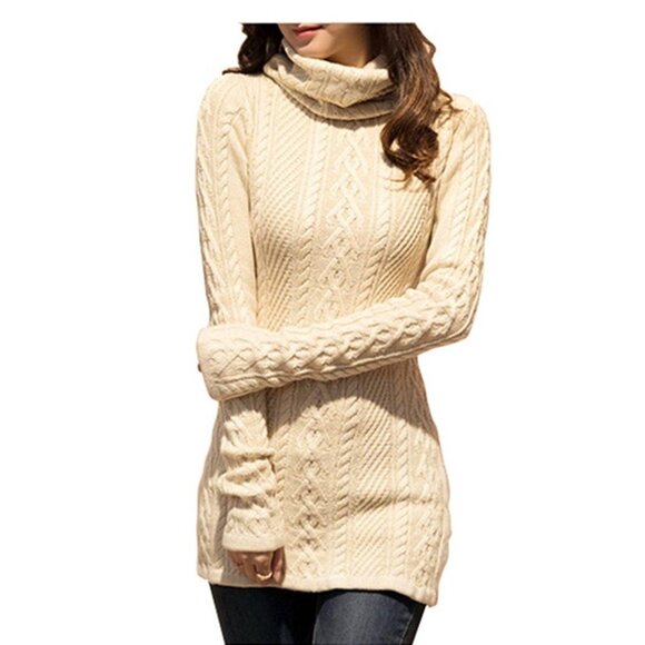 CCC Cowl Polo Neck Slim Tunic Sweater Fitted Ribbed Knit Pattern Trendy Size Med - Picture 2 of 6